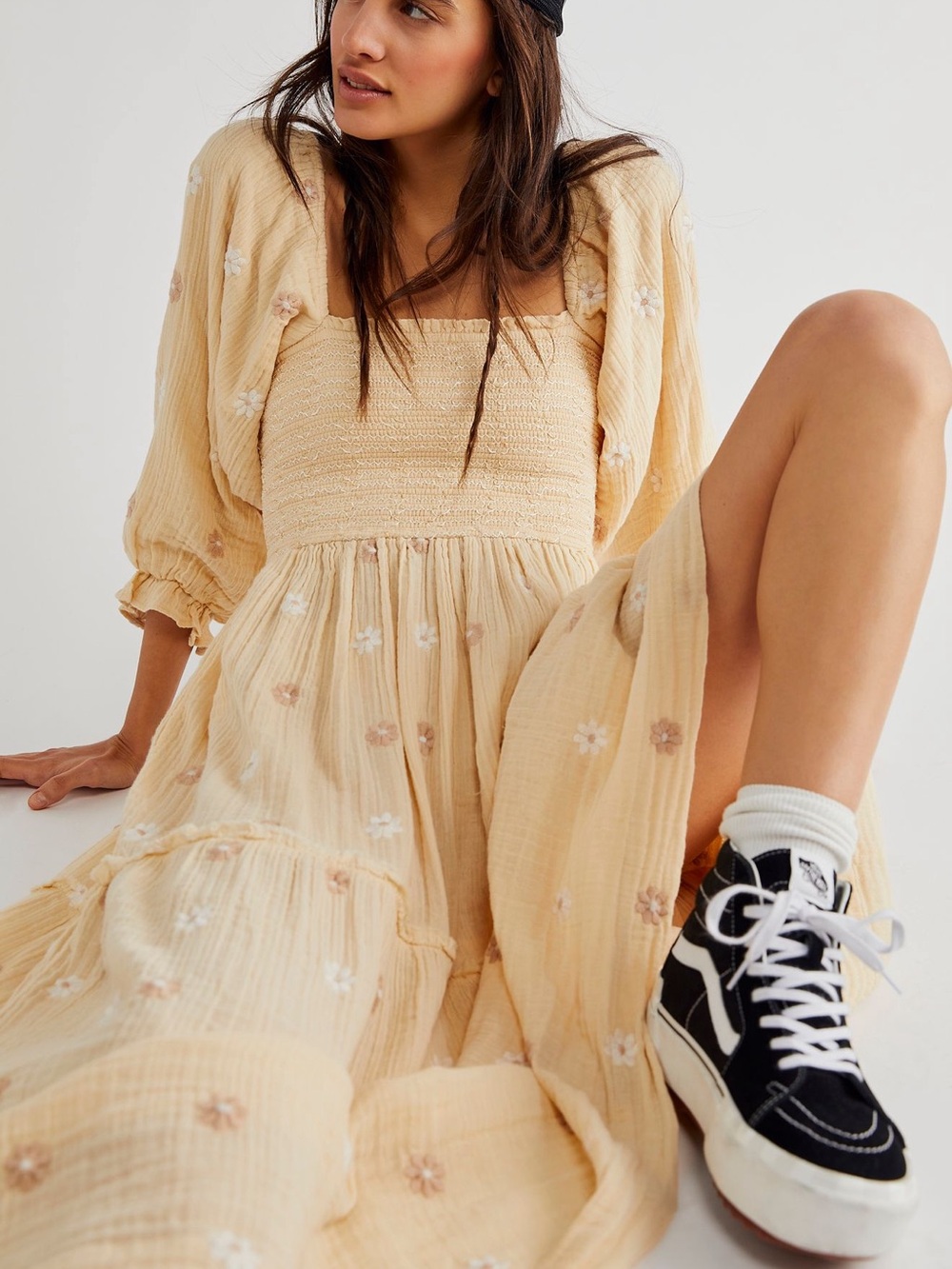 Free People Dahlia Embroidered Maxi Dress in Pearl Island